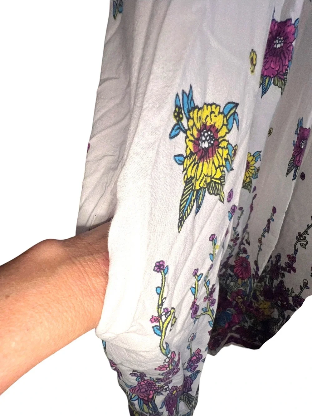 3X Floral Bib Maxi Dress White Purple Yellow Boho Prairie Cottagecore Housecoat